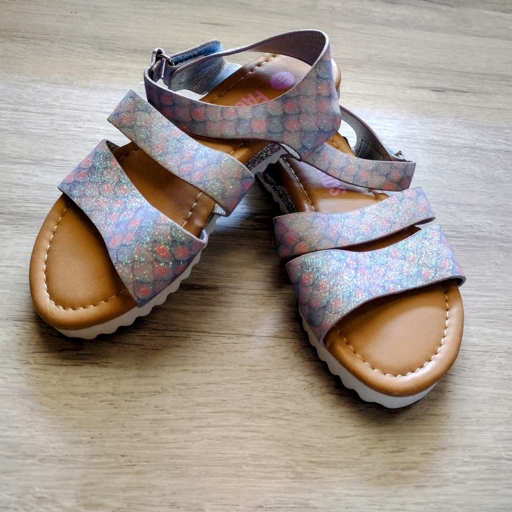 Fab Kids Toddler Little Girl Glitter Mermaid Sandals Size 10 Velcro Closure NEW